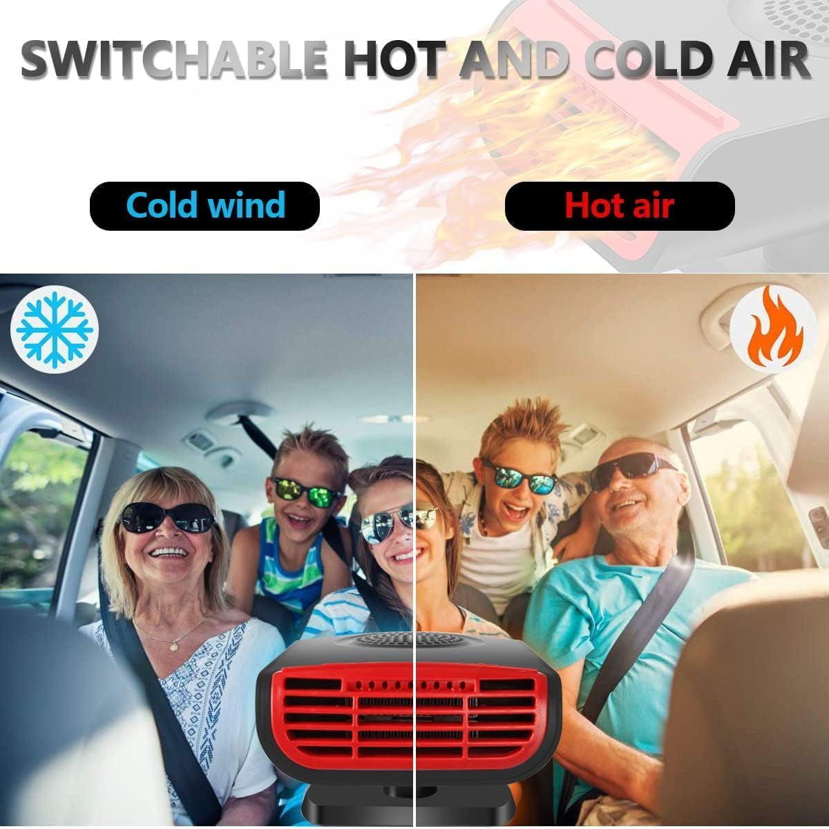 12V 150W Car Heater, Portable Windshield Heater, Defogger, Defroster, Newly Upgrade 2 in 1 Fast Heating Vehicle Heater,Can Be Inserted into Cigarette Lighter Vine1