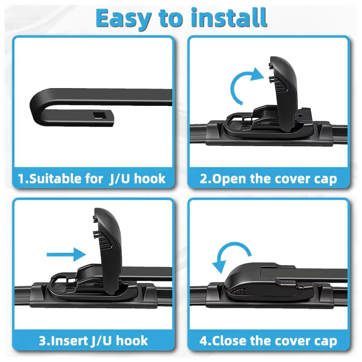 1PC of Car Windshield Wiper Blade J/U Universal Soft Rubber All Season Boneless Car Wiper Blade 12 "13" 14 "15" 16 "17" 18 "19"