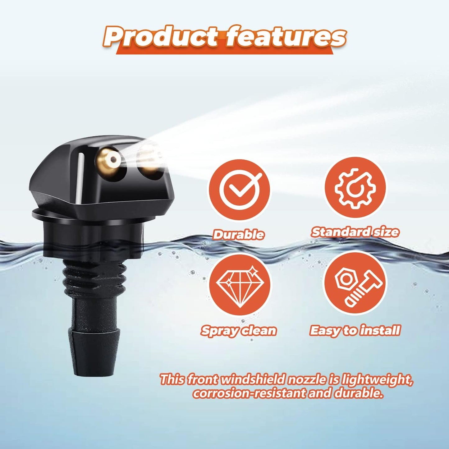 2Pcs Front Windshield Washer Nozzles, Front Windshield Washer Nozzle Kit and Fluid Hose, Windshield Washer Nozzles Wiper Spray Fit for Most Cars