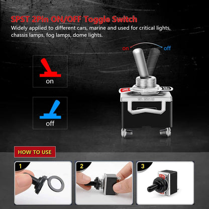 8 Pack Toggle Switches, 2 Pin 20A 125V AC/ 15A 250V AC on off Switch, SPST Car Rocker Switches with Boot Cap Cover, 12V Heavy Duty Waterproof Toggle Switch