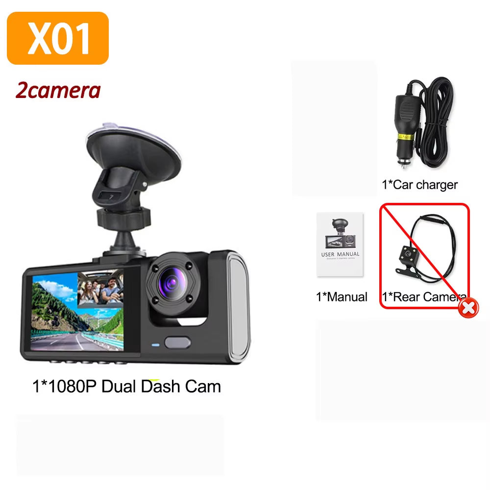 1080P Car Dvr 3 Camra Dash Cam for Cars Camera for Vehicle Recorder Video Front and Rear Camera W/ IR Night Vision Dashcam