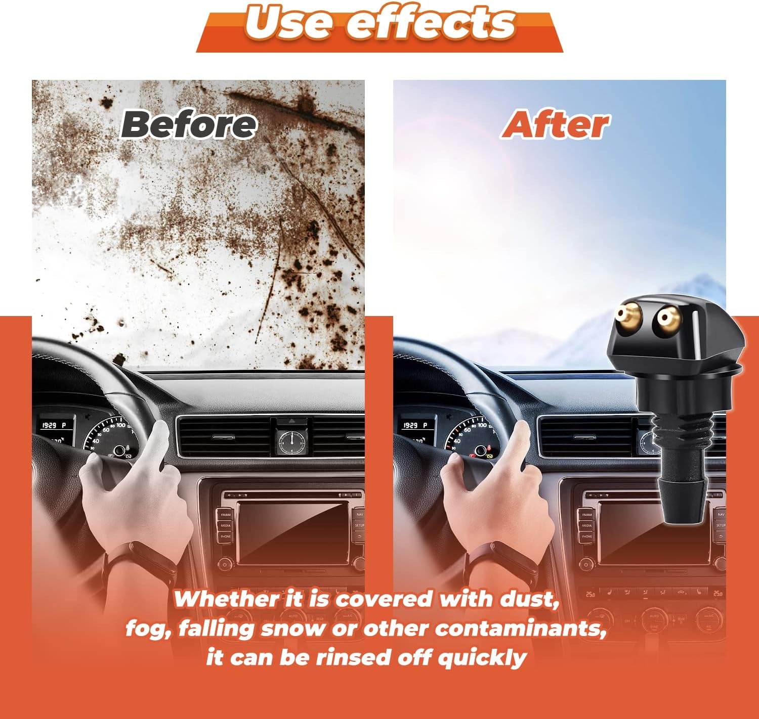 2Pcs Front Windshield Washer Nozzles, Front Windshield Washer Nozzle Kit and Fluid Hose, Windshield Washer Nozzles Wiper Spray Fit for Most Cars