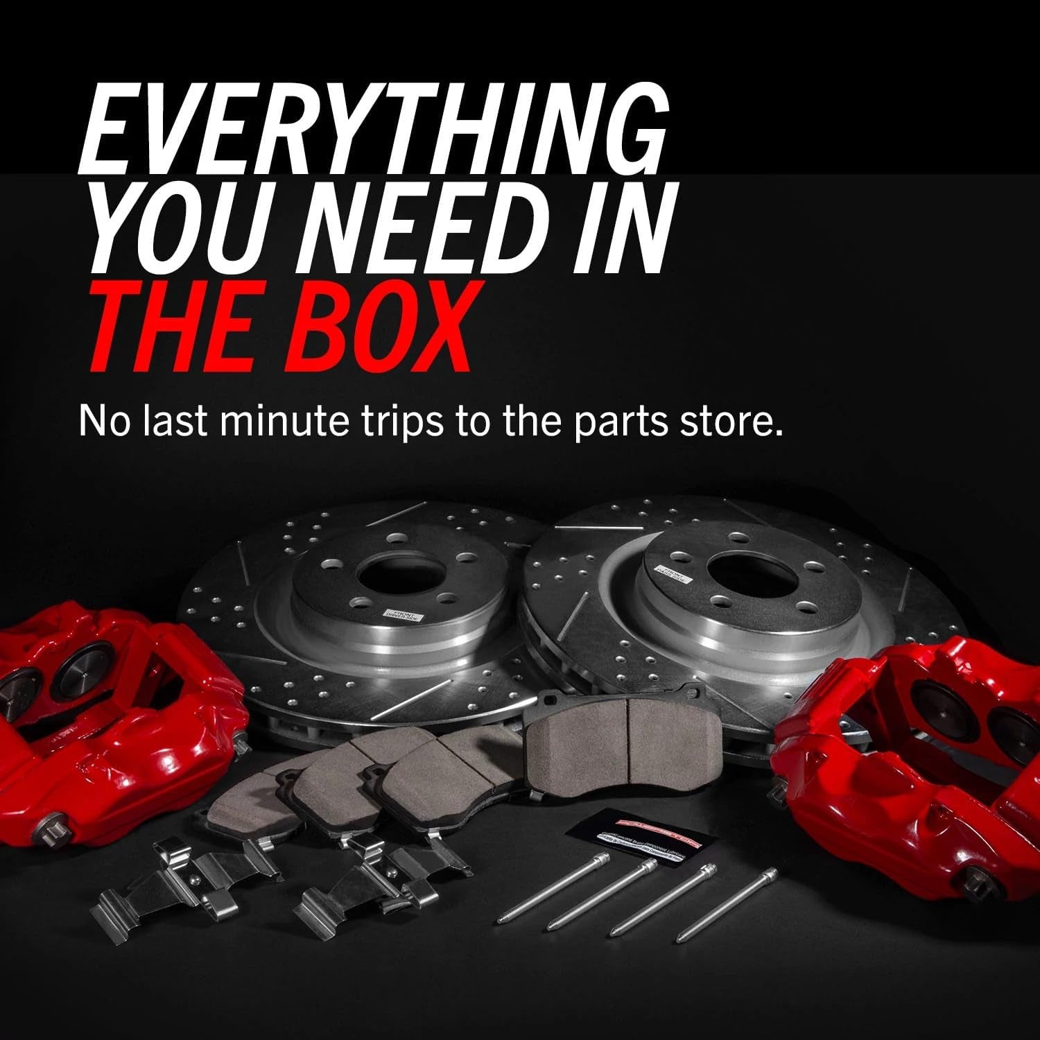 Rear Brake & Caliper Kit for Jeep Wrangler 2007-17 | Jeep Wrangler JK 2018 - Carbon-Fiber Ceramic Brake Pads + Drilled & Slotted Rotors + Red Powder Coated Calipers, KC3090
